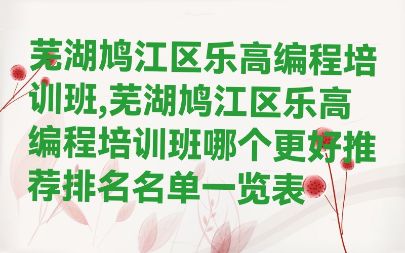 芜湖鸠江区少儿编程培训班