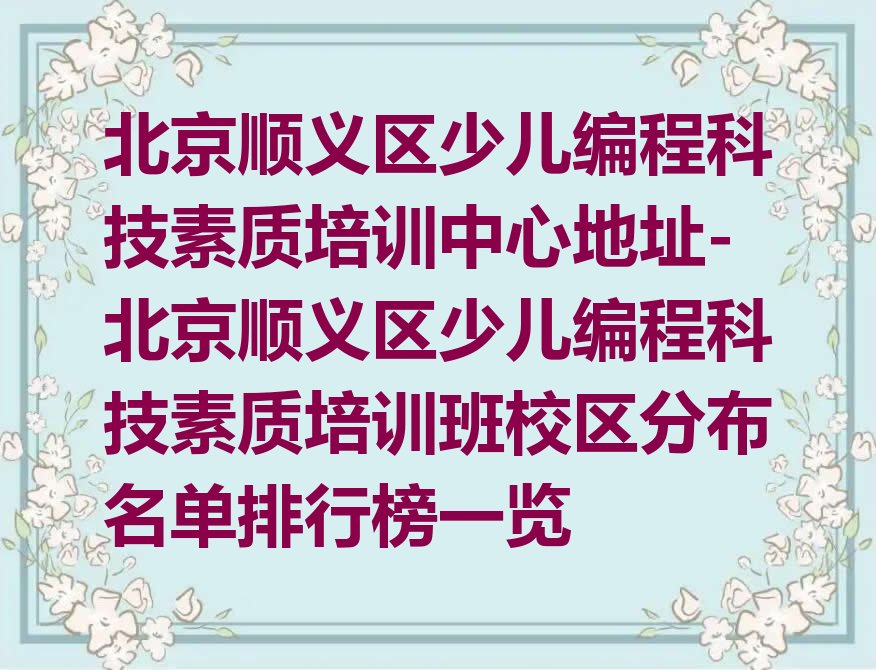 北京顺义区少儿编程科技素质培训学校
