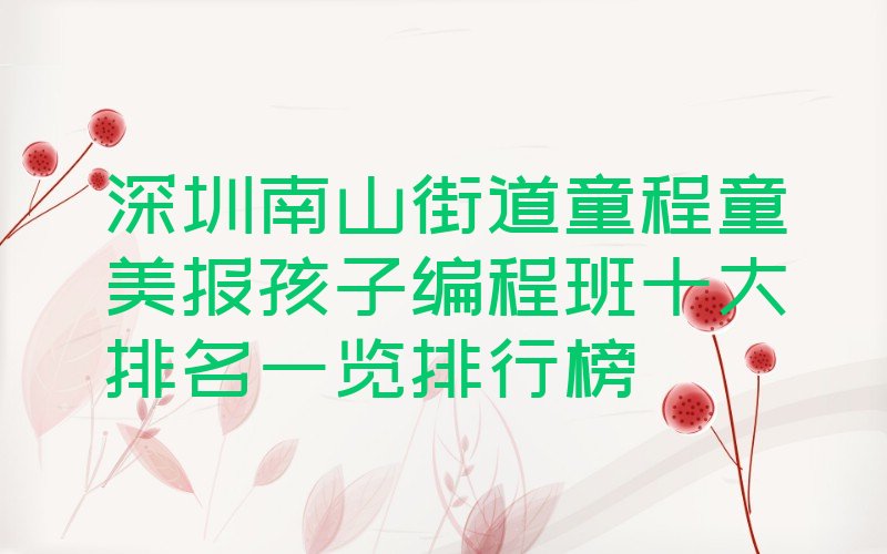 深圳南山区南山街道孩子编程培训学校