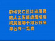 廊坊安次区比较厉害的人工智能编程培训机构是哪个排行榜名单公布一览表