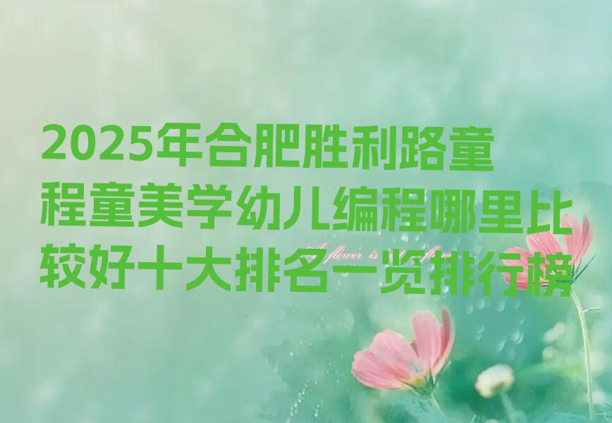 十大2025年合肥胜利路童程童美学幼儿编程哪里比较好十大排名一览排行榜排行榜