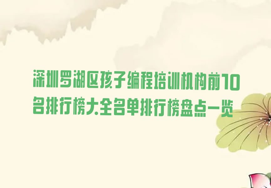 深圳罗湖区东湖街道孩子编程培训学校