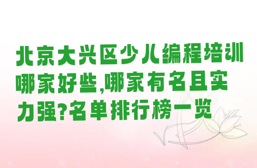 北京大兴区少儿编程培训中心